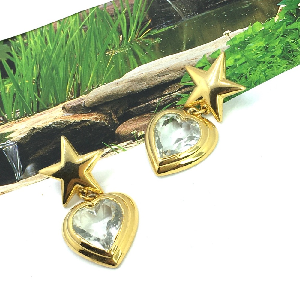 Heart crystal ⭐️ star gold tone dangle Earrings